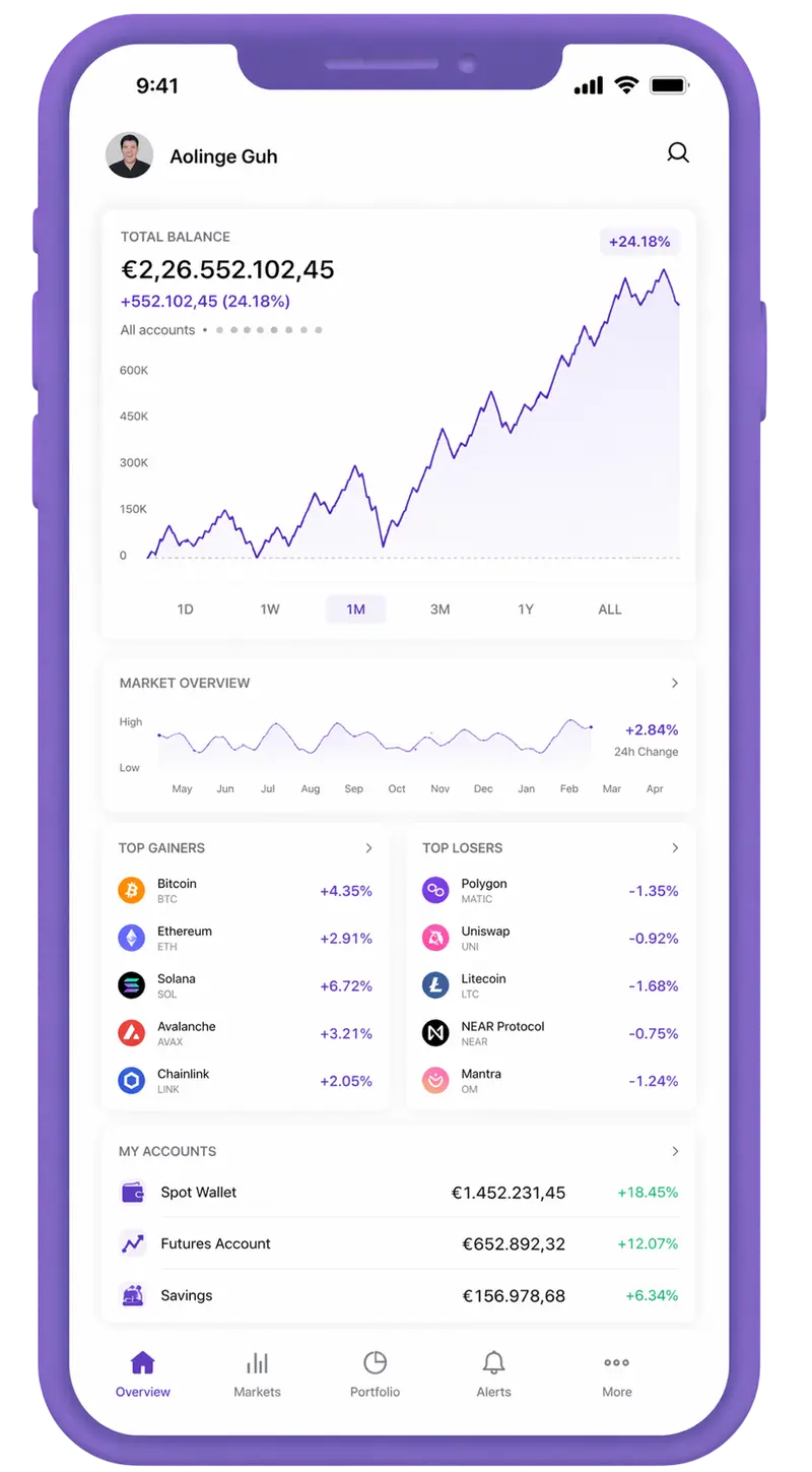 Mobile app view displaying portfolio tracking